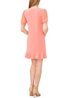 Petite Crew Neck Short Sleeve Dress with Flounce Seam