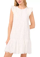 Petite Ruffle Shoulder Lace Mini Dress