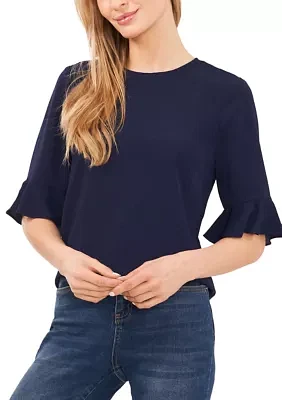 Petite Ruffle Crew Neck Blouse