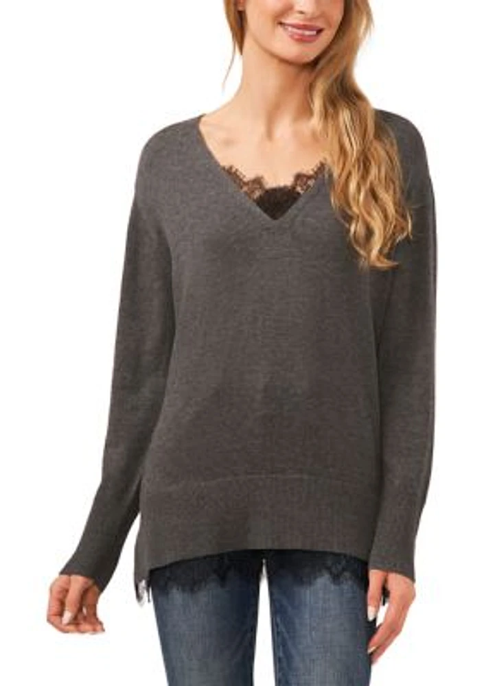 Petite Lace Trim Sweater