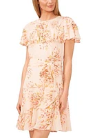 Petite Ruffle Smocked Waist Floral Printed Dress