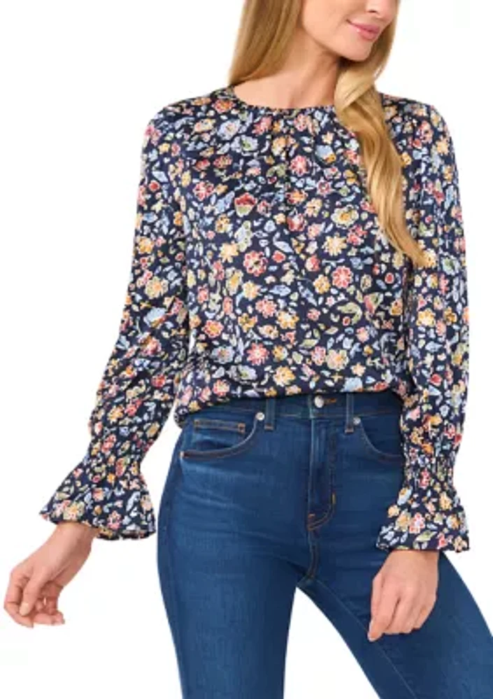 Petite Long Shirred Neck Blouse
