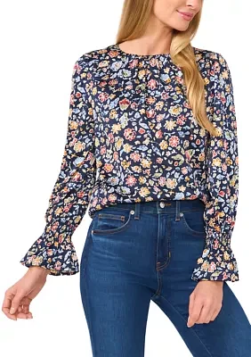Petite Long Shirred Neck Blouse