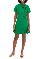 Petite Short Sleeve A-Line Dress with Bow