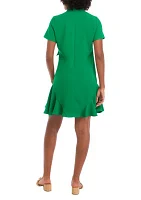 Petite Short Sleeve A-Line Dress with Bow