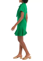 Petite Short Sleeve A-Line Dress with Bow