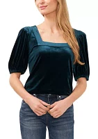 Puff Sleeve Velvet Square Neck Top