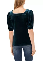 Puff Sleeve Velvet Square Neck Top