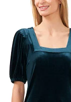 Puff Sleeve Velvet Square Neck Top