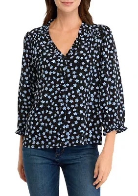 Women's 3/4 Sleeve Floral Button Front Blouse