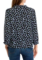 Women's 3/4 Sleeve Floral Button Front Blouse