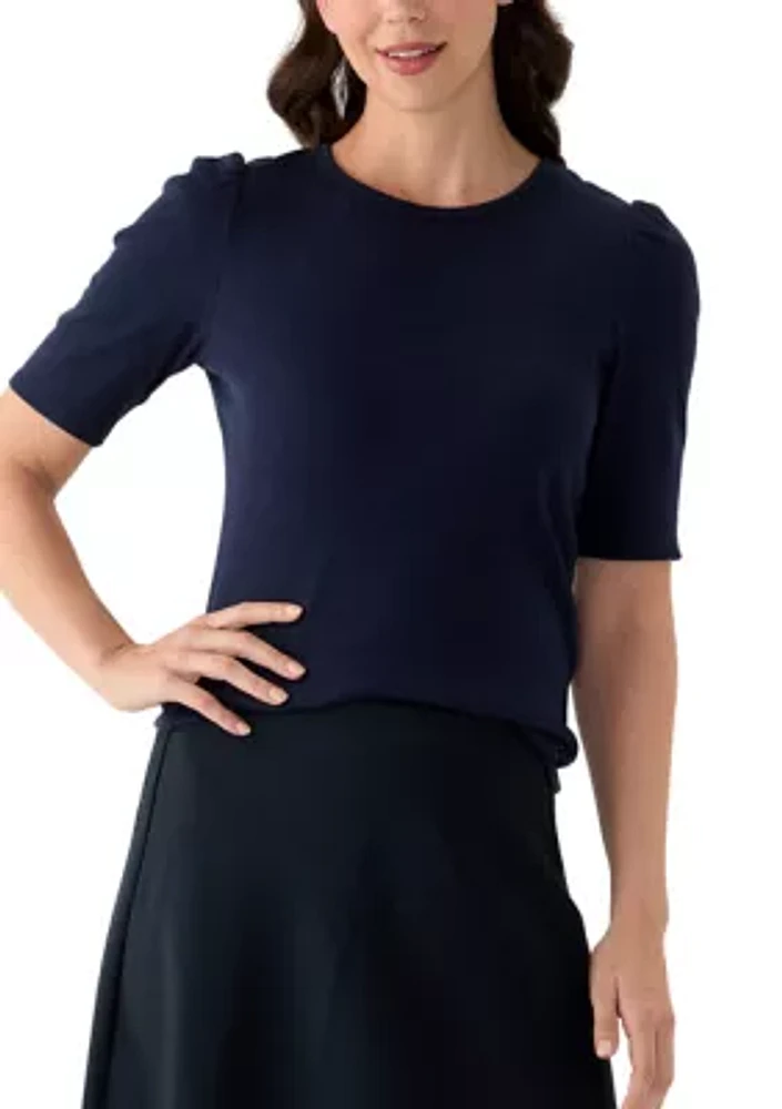 Women's Short Sleeve Ribbed Crew Neck Top