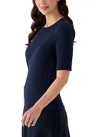 Women's Short Sleeve Ribbed Crew Neck Top