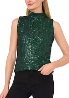 Women's Sleeveless Mock Neck Sequin Top