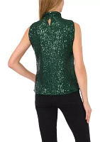 Women's Sleeveless Mock Neck Sequin Top