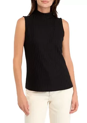 Women's Sleeveless Rib Mock Neck Knit Top