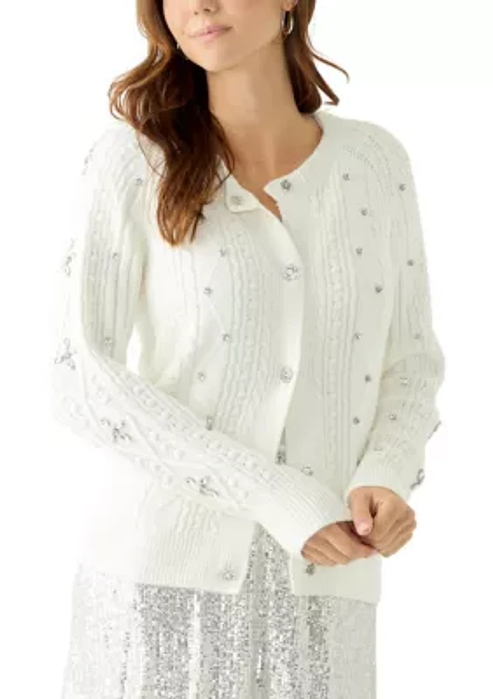 Women's Embroidered Button Front Cardigan