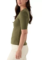 Women's Short Puff Sleeve Rib Knit Top