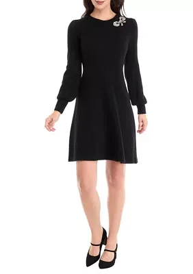 Women's Long Sleeve Embellished Sweater Dress