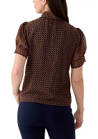 Women's Short Puff Sleeve Geometric Print Blouse