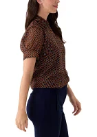 Women's Short Puff Sleeve Geometric Print Blouse