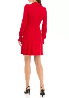 Women's Long Sleeve Ruffle Neck Sweater Dress