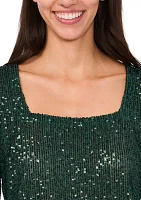 Women's 3/4 Sleeve Square Neck Sequin Top