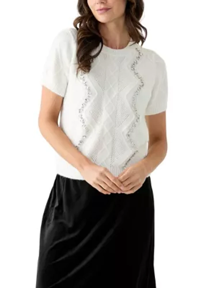 Women's Embellished Cable Knit Top