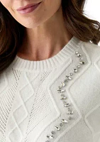 Women's Embellished Cable Knit Top