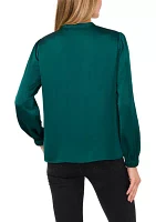 Women's Long Sleeve Henley Satin Blouse