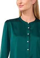 Women's Long Sleeve Henley Satin Blouse