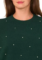 Petite Rhinestone Crew Neck Sweater