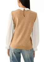 Petite 2Fer Cozy Cable Vest with Woven Sleeves