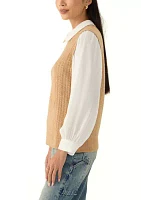 Petite 2Fer Cozy Cable Vest with Woven Sleeves