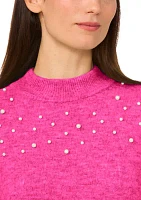 Petite Mock Neck with Pearls Sweater