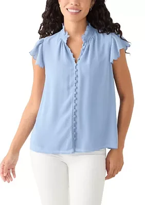 Petite Scallop Sleeve Button Front Top