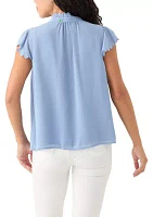 Petite Scallop Sleeve Button Front Top