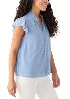 Petite Scallop Sleeve Button Front Top