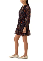 Petite Blouson Sleeve Tie Neck Mini Dress