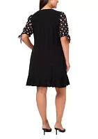 Plus Elbow Sleeve Crew Neck Mixed Media Mini Dress