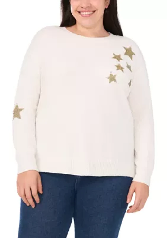 Plus Crew Neck Star Graphic Sweater