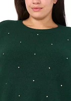 Plus Allover Rhinestone Crew Neck Sweater