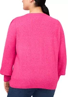 Plus Puff Sleeve Crew Neck Sweater with Pearls