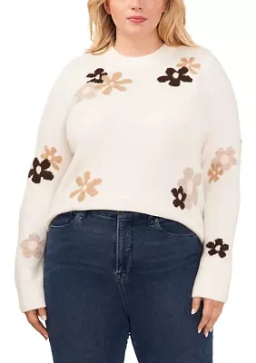 Plus Crew Neck Groovy Flowers Sweater