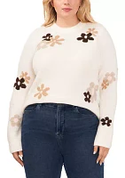 Plus Crew Neck Groovy Flowers Sweater