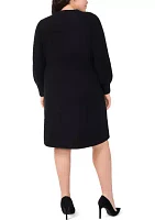 Plus Crew Neck Long Sleeve Bow Embellished Knit Dress