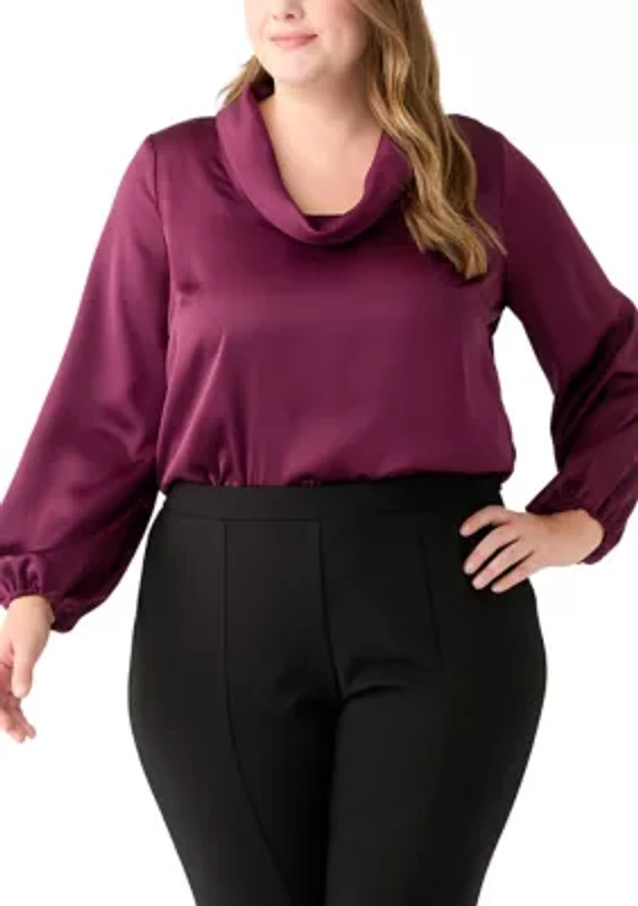 Plus Long Sleeve Cowl Neck Blouse