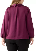 Plus Long Sleeve Cowl Neck Blouse