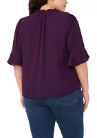 Plus Split Neck Ruffle Top