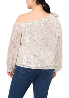 Plus Cold Shoulder Bow Sequin Blouse